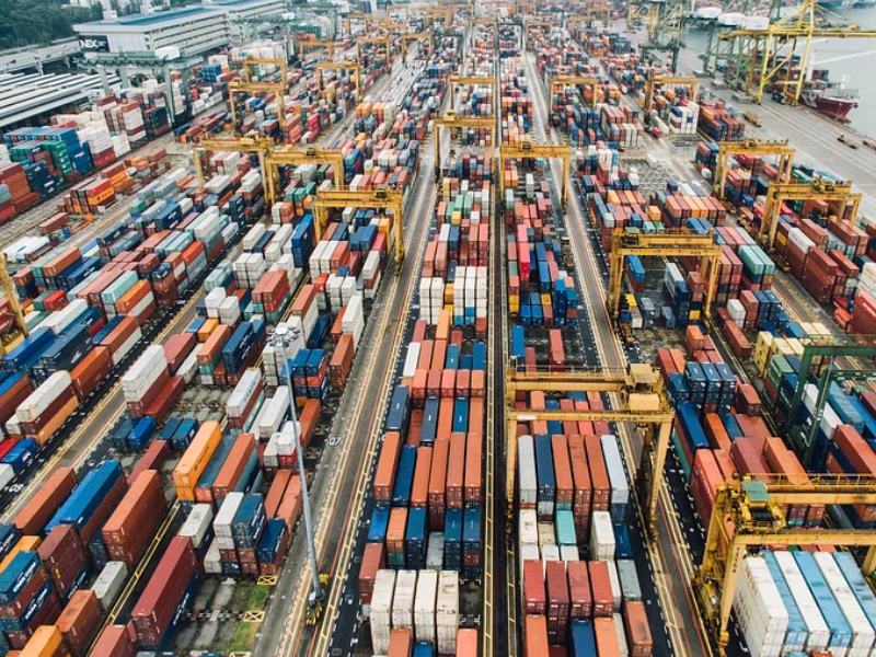 Palletised steel materials prepared and secured for international shipment